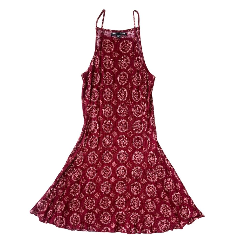Brandy Melville Abigail Dress Burgundy Red & Cream Medallion Print One Size